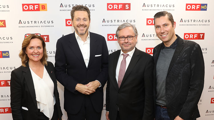  Angelika Sery-Froschauer, WKÖ-Präsident Harald Mahrer, ORF-Generaldirektor Alexander Wrabetz und Jürgen Tarbauer bei der Preisverleihung