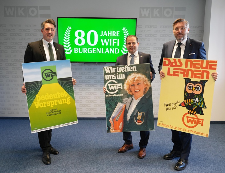 80 Jahre – Bildung am WIFI im Wandel der Zeit: WIFI-Institutsleiter Thomas Jestl, Wirtschaftskammerpräsident Mst. Andreas Wirth und WK-Direktor Harald Schermann (v. l.) 