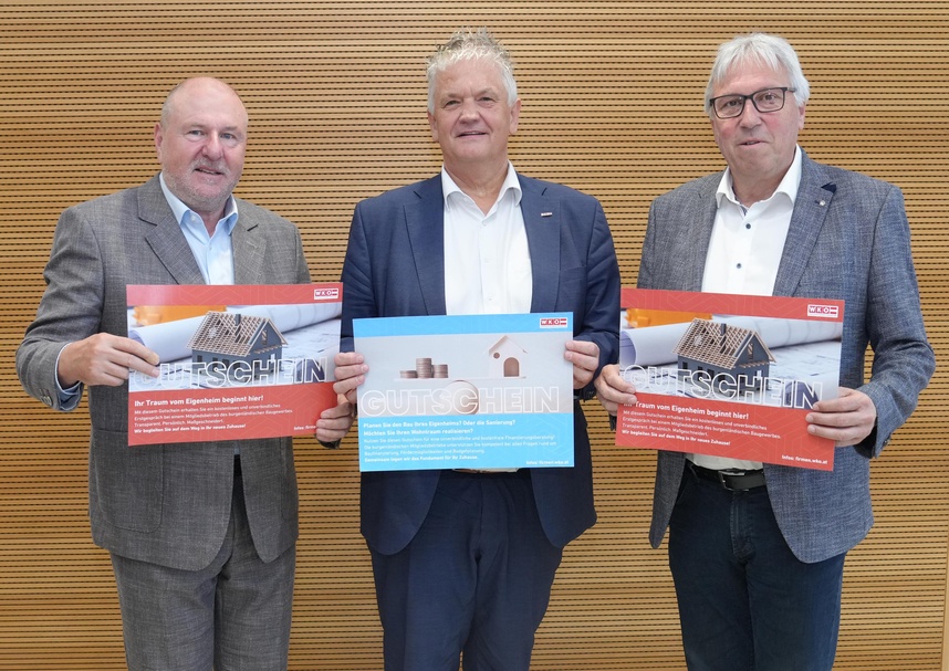 Spartenobmann KommR Anton Putz, Spartenobmann Alexander Kubin und Bau-Innungsmeister KommR Bernhard Breser (v. l.) laden mit ihren Branchenkollegen zu den kostenlosen Sprechtagen ein. 