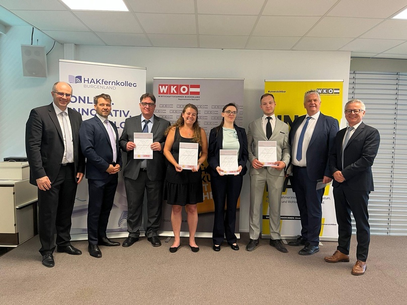 Direktor Andreas Lonyai, René Varga, Ingmar Greil, Elisabeth Odörfer, Marina Ackerl, Markus Hammerl, Spartenobmann Alexander Kubin und Reinhard Karner (v. l.) 