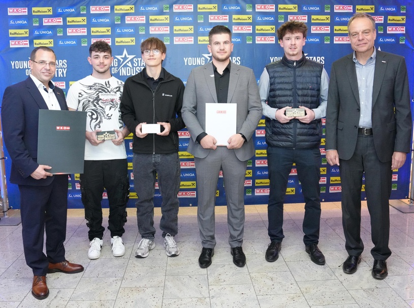 Zoerkler Gesellschaft m.b.H.<br />
Wirtschaftskammerpräsident Mst. Andreas Wirth, Ben Holzmann (2. Lehrjahr), David Thurner (1. Lehrjahr), Marcel Schmidt (Firmenrepräsentant), Raphael Fröhlich (2. Lehrjahr) und Spartenobmann KommR Christoph Blum (v. l.) <br />
