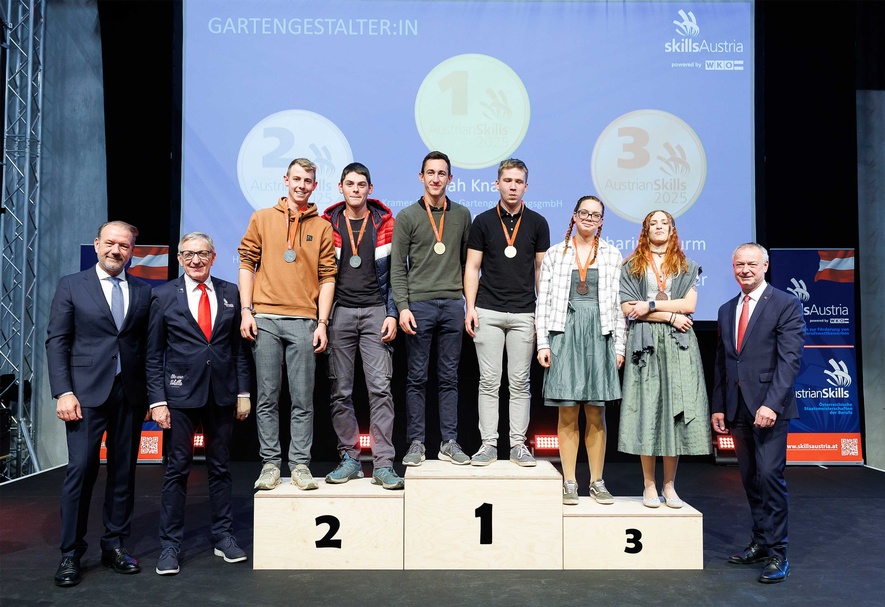 Teilnehmer:innen bei den AustrianSkills 2025 im Beruf Gartengestaltung