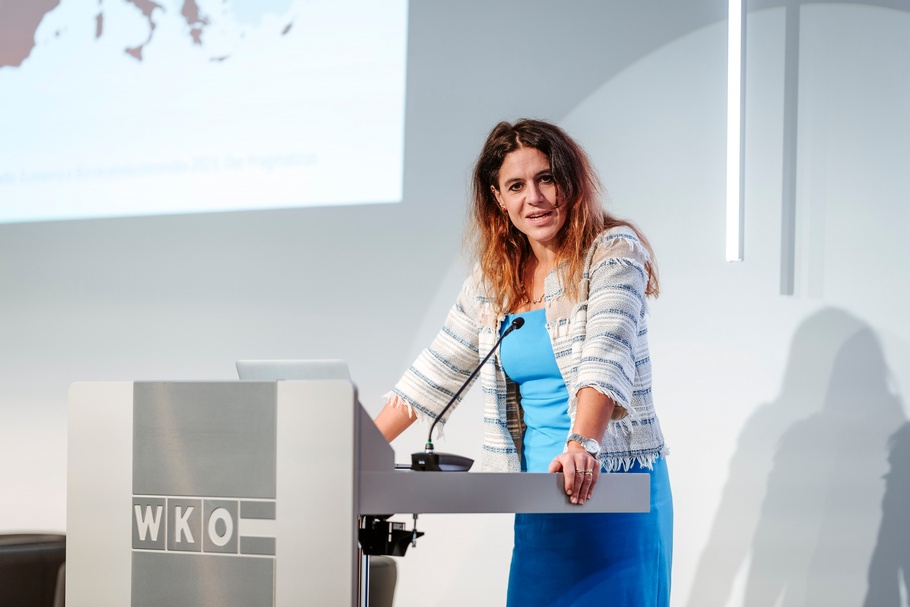 Gruppen- und Einzelfotos: Vortragende und Teilnehmer:innen bei der Veranstaltung in der WKÖ, im Saal und vor der WKÖ