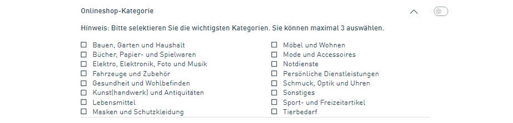 Onlineshop-Kategorien
