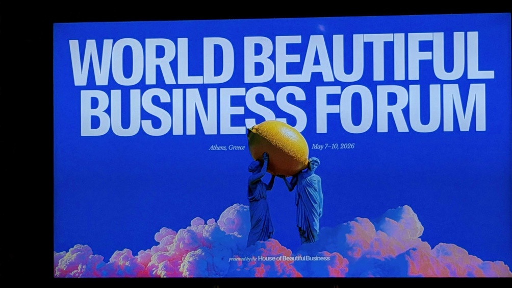Bildschirm mit der Aufschrift World Beautiful Business Forum