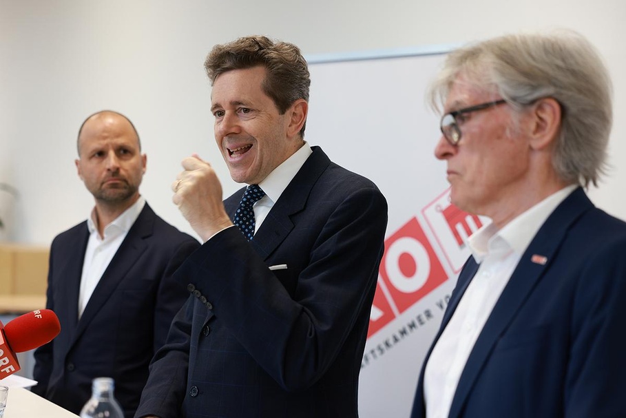 Wirtschaftslandesrat Marco Tittler, WKÖ-Präsident Harald Mahrer und WKV-Präsident Wilfried Hopfner 