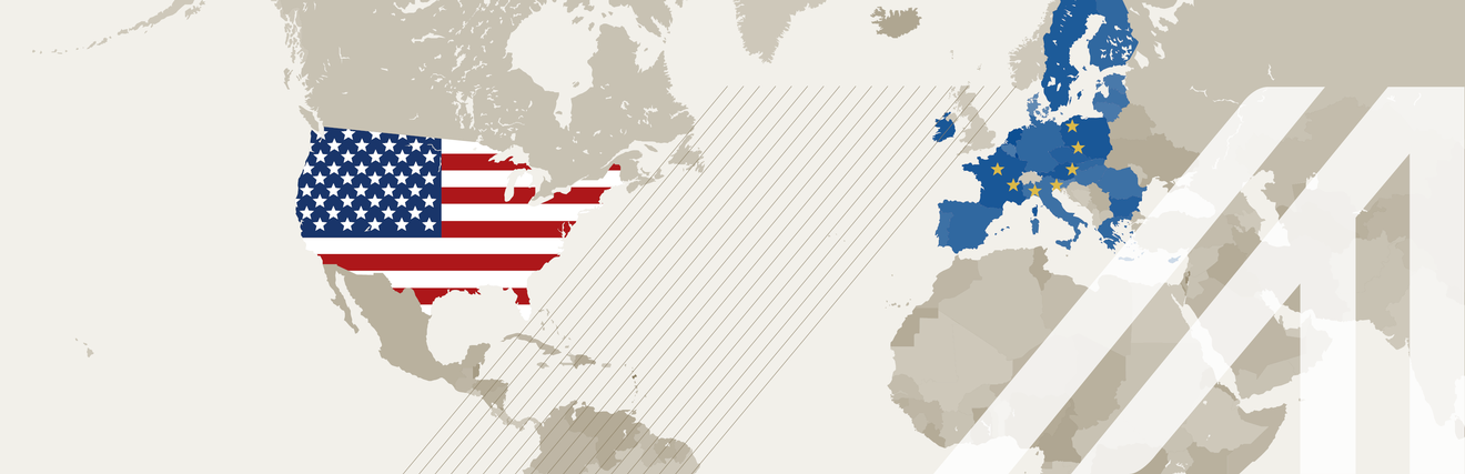Weltkarte - die EU und USA hervorgehoben - AUSTRIA-A im Vordergrund