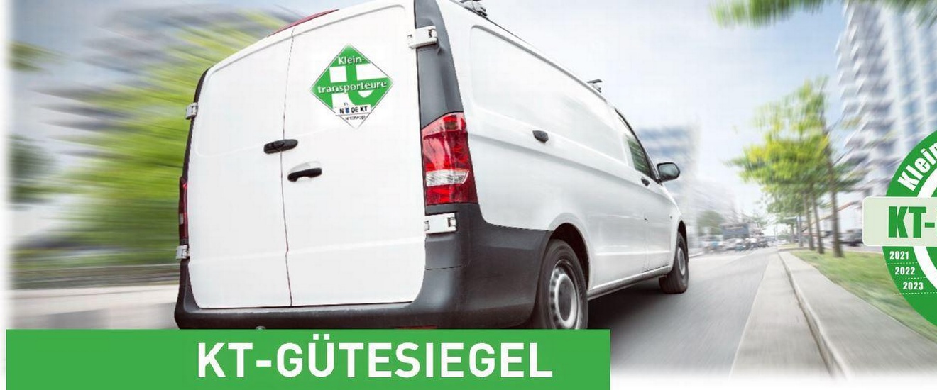 Logo des KT-Gütesiegels grüner Reifen mit Schriftzug Klein-Transporteure Gütesiegel Österreich für die Jahre 2021, 2022 und 2223.