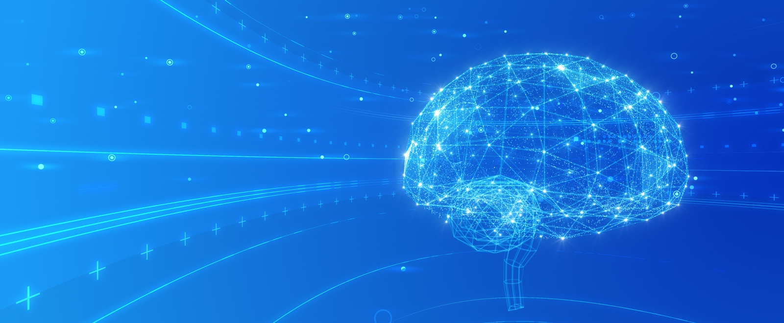 Grafische Illustration eine Gehirnes bestehend aus leuchtenden Linien