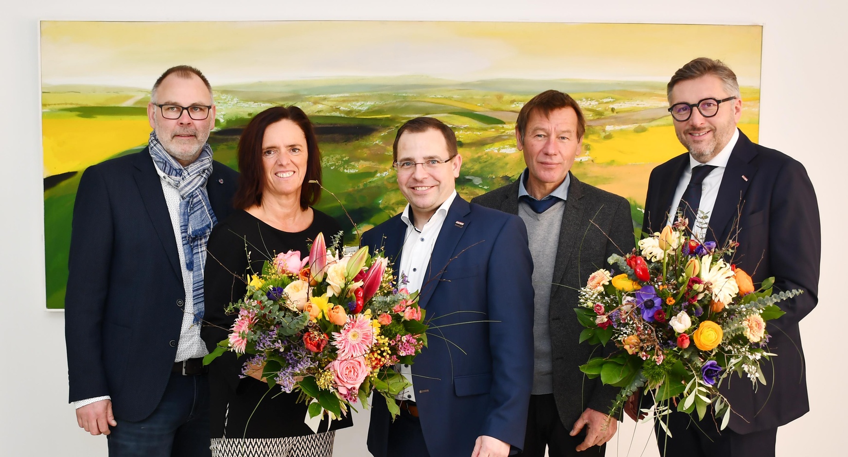 Innungsmeister Andreas Maly, Innungsmeister-Stv. Michaela Grandits, Wirtschaftskammerpräsident Andreas Wirth, Innungsmeister-Stv. Andreas Pomper, und Wirtschaftskammerdirektor Harald Schermann (v. l.). 