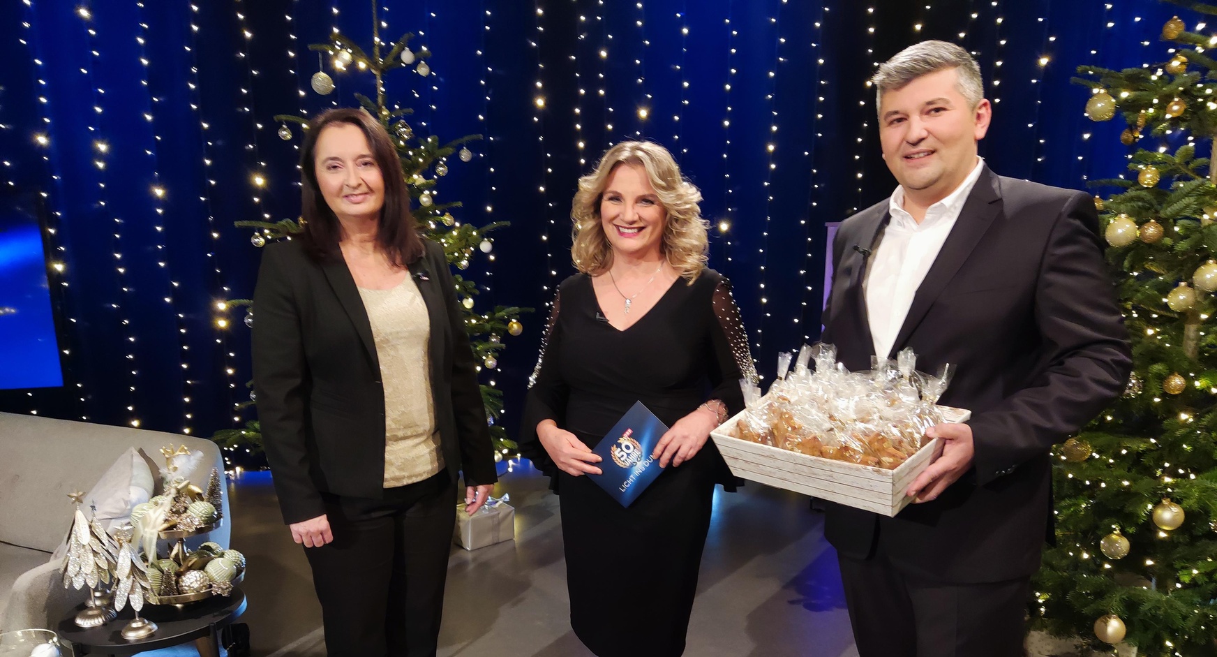 Wie in den Vorjahren – auf dem Foto aus dem Jahr 2022 Innungsgeschäftsführerin Claudia Scherz, ORF-Lady Patricia Schuller und Innungsmeister Michael Goldenitsch (v. l.) – unterstützen auch heuer die burgenländischen Bäcker die Aktion „Licht ins Dunkel“. 