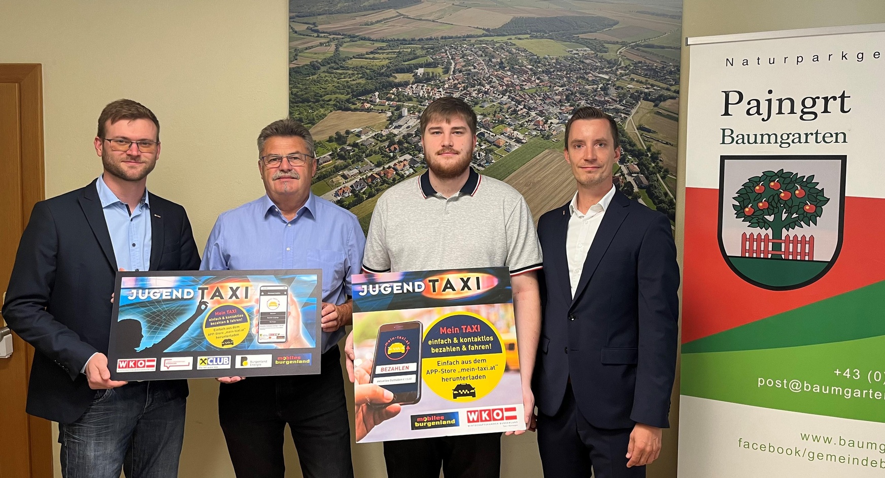 Fachgruppenobmann Hubert Bleich, Bürgermeister Kurt Fischer, Jugendgemeinderat Julian Schmiedl und Christoph Kobliha (Wirtschaftskammer) (v. l.). 