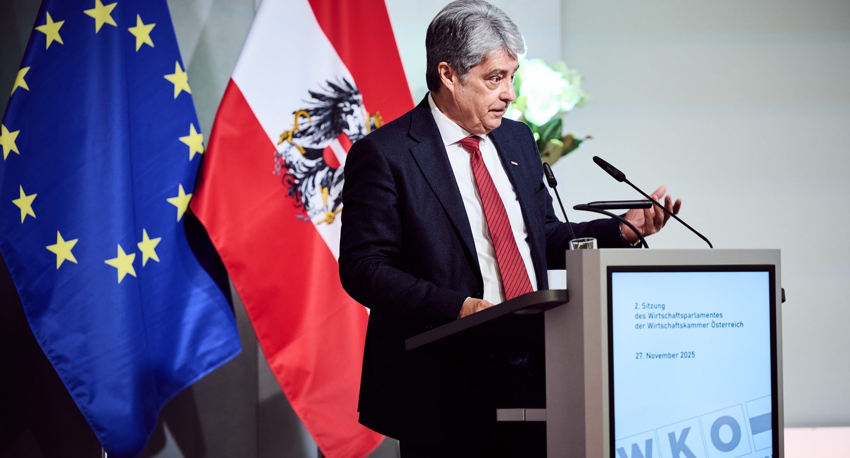 Vizepräsident Wolfgang Hesoun bei der 2. Sitzung des Wirtschaftsparlamentes am 27. November 2025