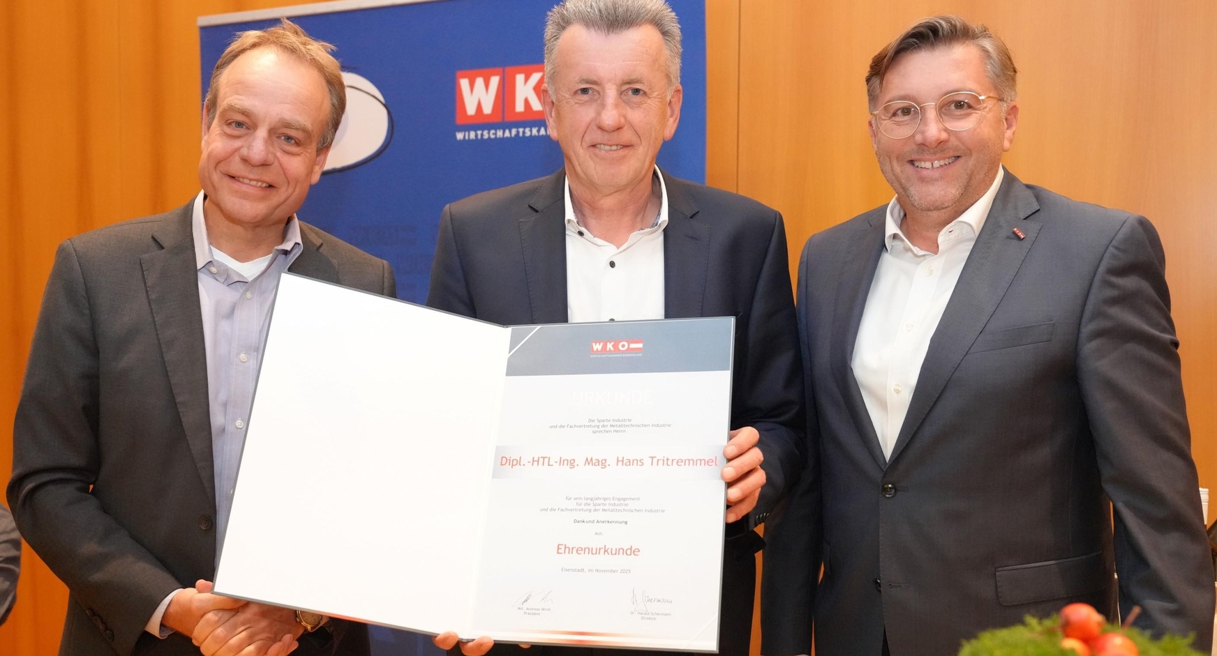 Spartenobmann KommR Christoph Blum, Hans Tritremmel und Wirtschaftskammerdirektor Harald Schermann (v. l.) 