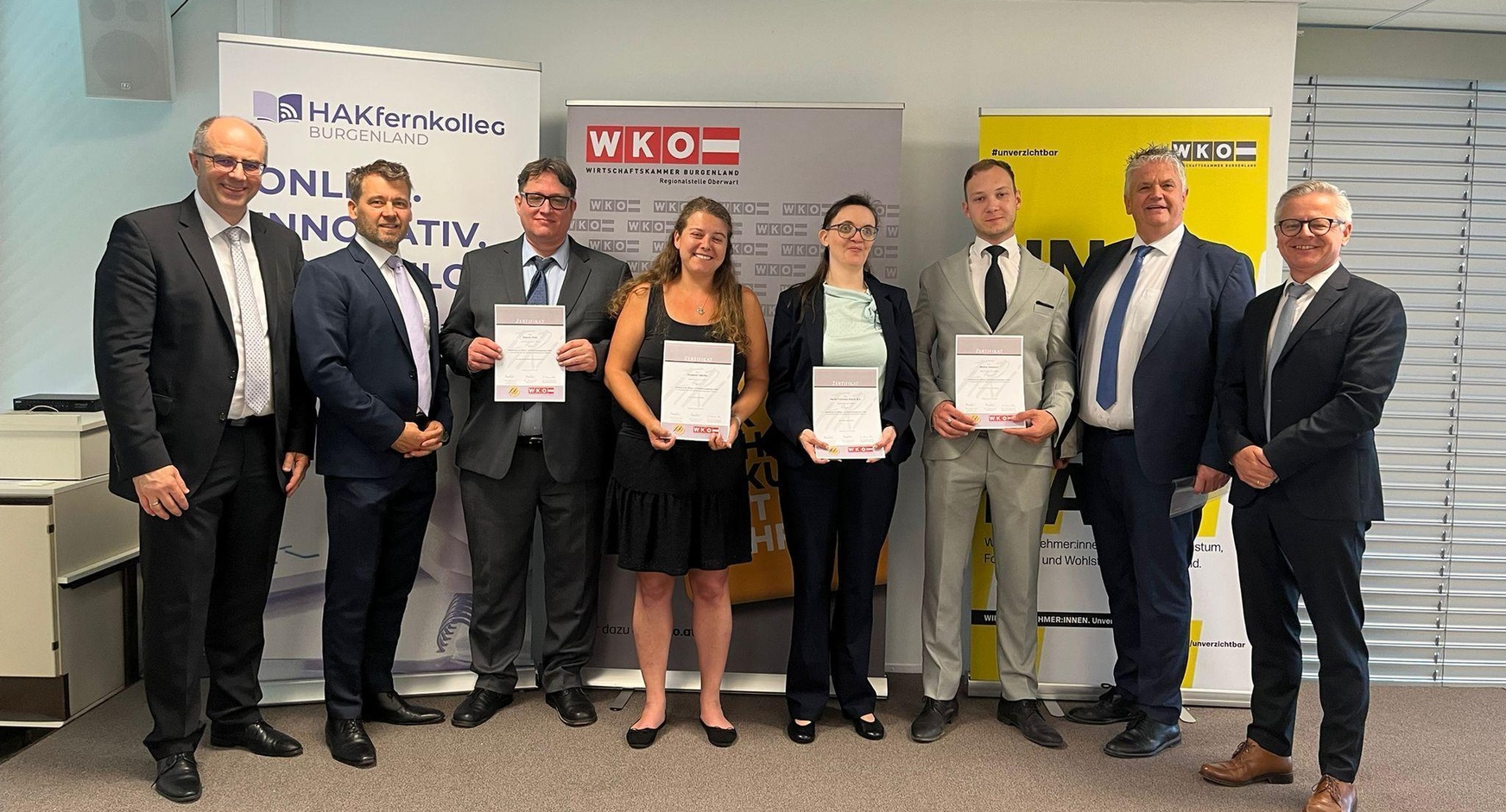 Direktor Andreas Lonyai, René Varga, Ingmar Greil, Elisabeth Odörfer, Marina Ackerl, Markus Hammerl, Spartenobmann Alexander Kubin und Reinhard Karner (v. l.) 