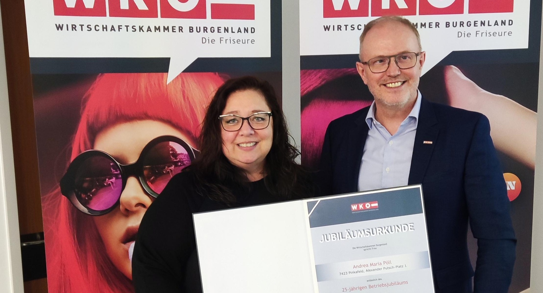 Andrea Maria Pöll und Landesinnungsmeister Mst. Diethard Mausser.