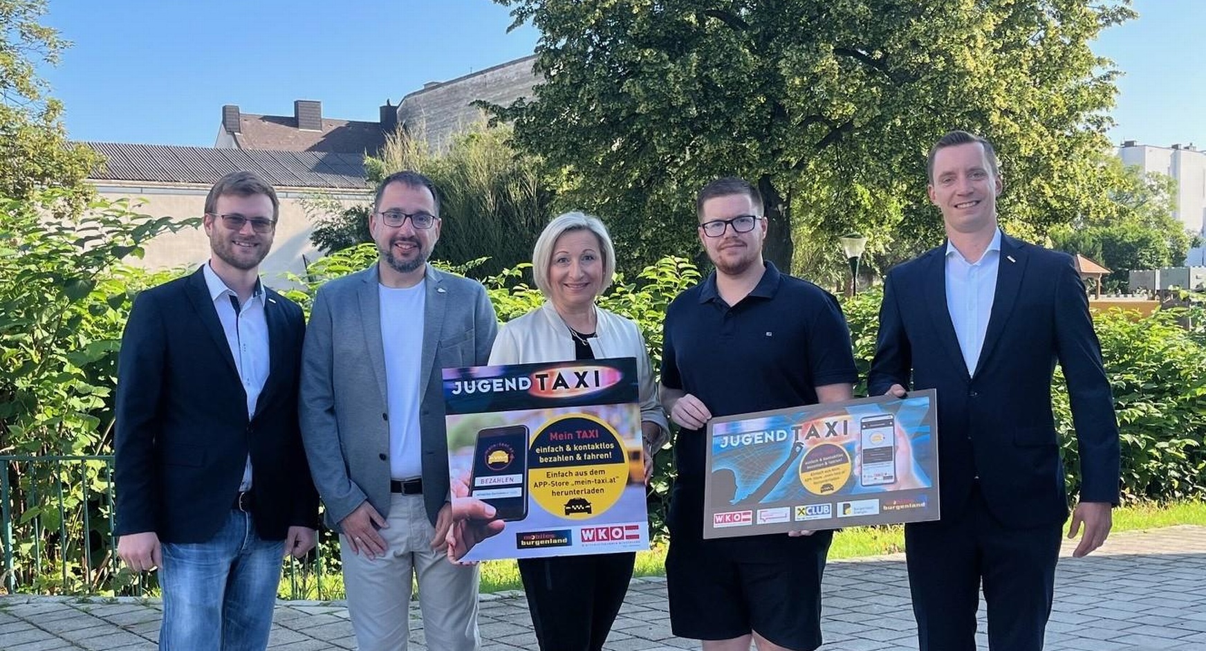 Fachgruppenobmann Hubert Bleich, Vizebürgermeister Thomas Nikles, Bürgermeisterin Claudia Schlager, Jugendgemeinderat Martin Strobl und Christoph Kobliha (Wirtschaftskammer) (v. l.). 