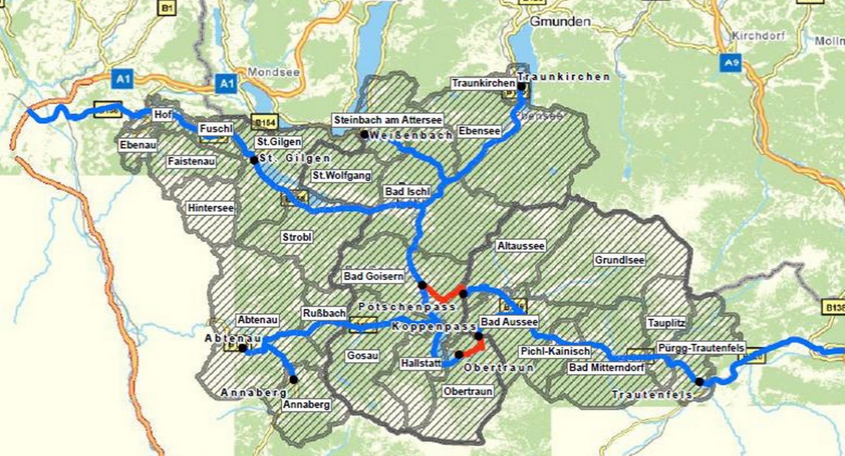 Landkarte Fahrverbot Ennstal und Salzkammergut