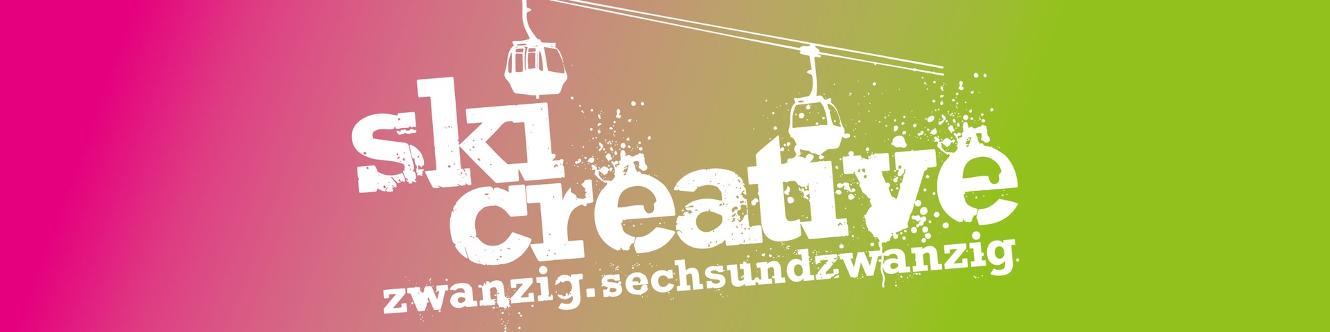 Headerbild mit Gondeln als graphisches Element und Schriftzug ski creative zwanzigsechsundzwanzig
