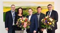Innungsmeister Andreas Maly, Innungsmeister-Stv. Michaela Grandits, Wirtschaftskammerpräsident Andreas Wirth, Innungsmeister-Stv. Andreas Pomper, und Wirtschaftskammerdirektor Harald Schermann (v. l.). 