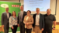 Paul Blachnik (Wirtschaftskammer Österreich), Spartenobmann-Stellvertreterin Silke Gruber, Fachgruppenobmann Martin Horvath, Regionalstellenobfrau Tanja Stöckl, Jürgen Föhr (Daimler-Buses) und Christian Culik (TachoEasy) (v. l.). 