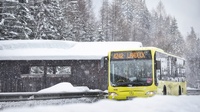 Bus fährt durch Schneelandschaft
