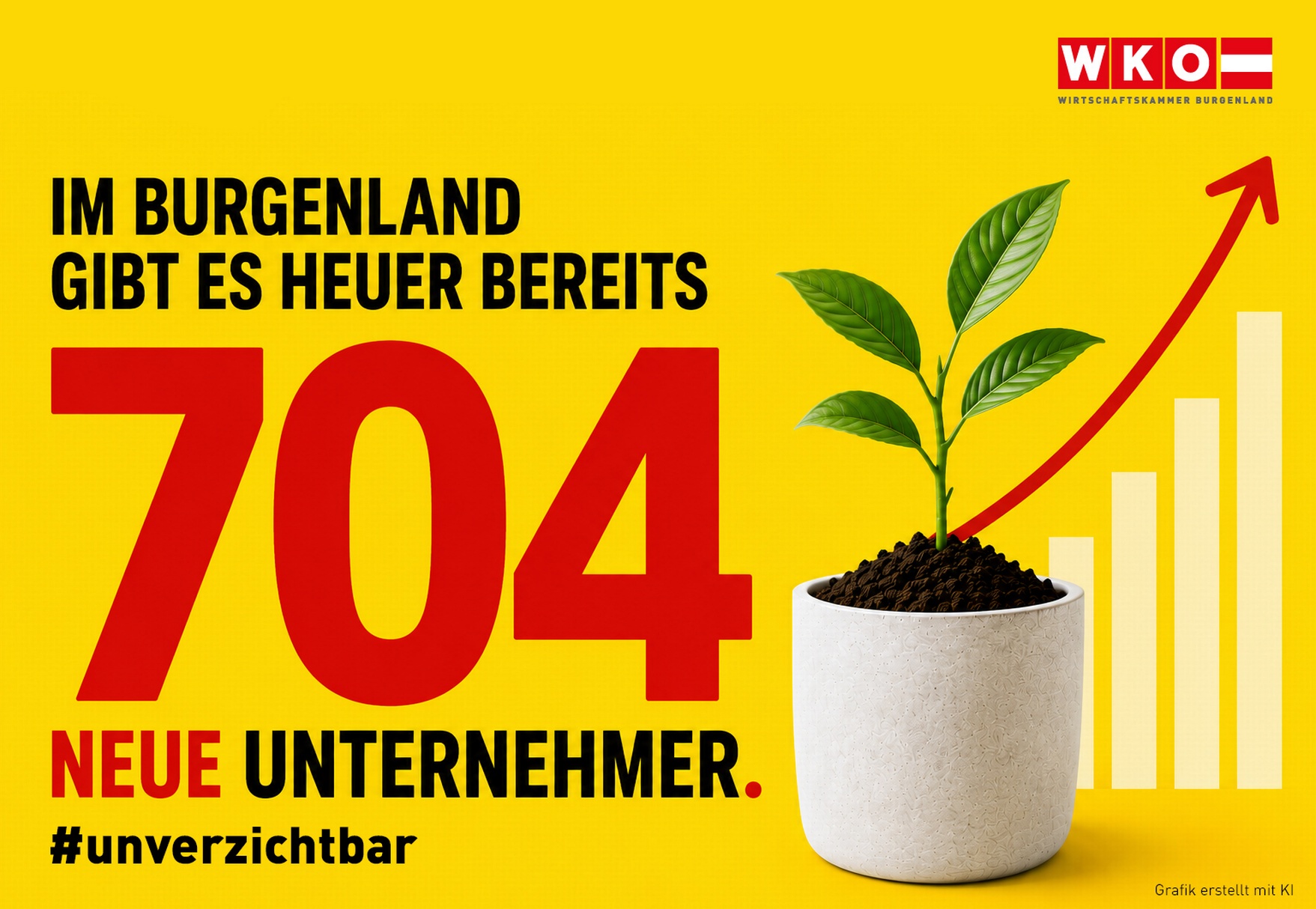 Burgenland: 704 neue Unternehmer heuer, grüner Spross mit Pfeil nach oben