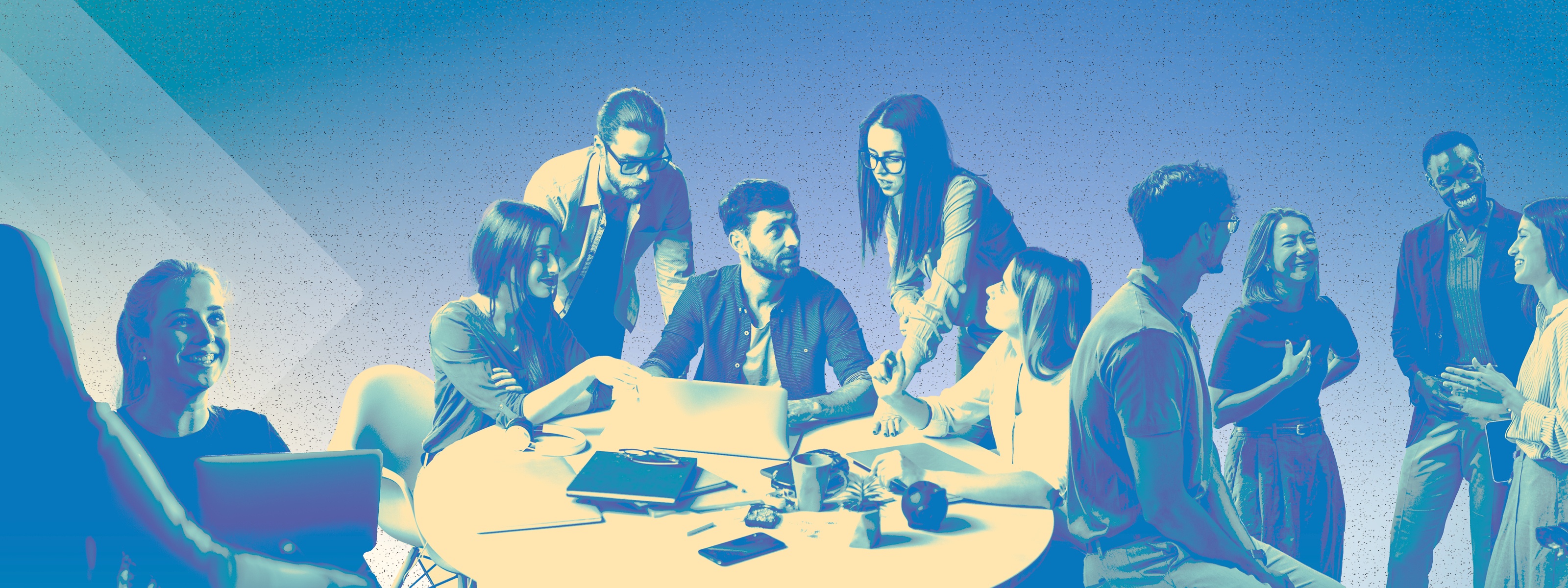 Collage aus vierFotos mit jungen Leuten in verschiedenen Arbeitssituationen