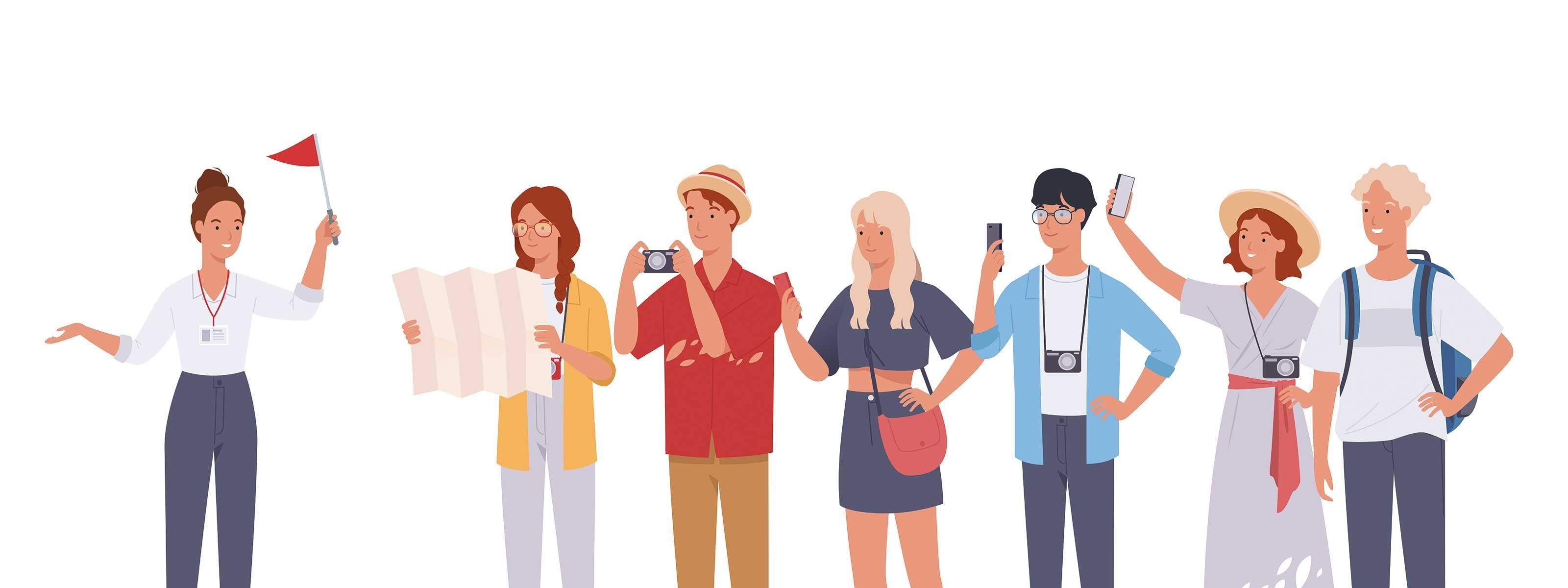 Fremdenführerin mit einer Gruppe Touristen