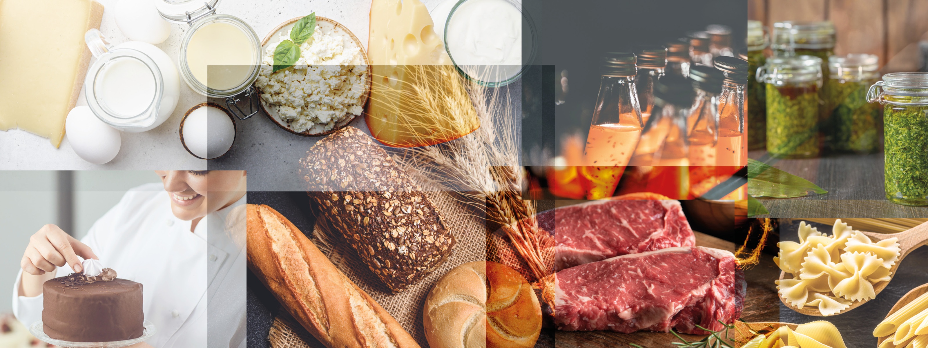 Collage mit unterschiedlichen Motiven des Lebensmittelgewerbes
