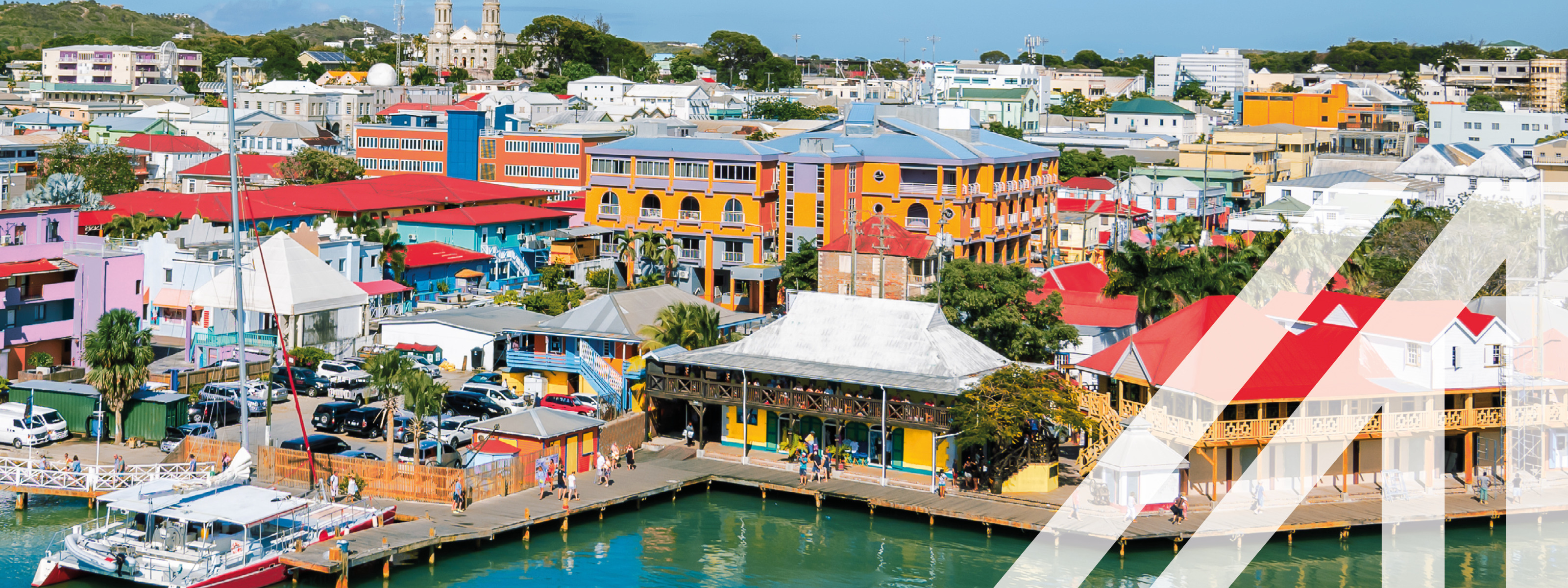 St John's, Antigua and Barbuda. Panoramablick auf die Hauptstadt, skyline und Hafen