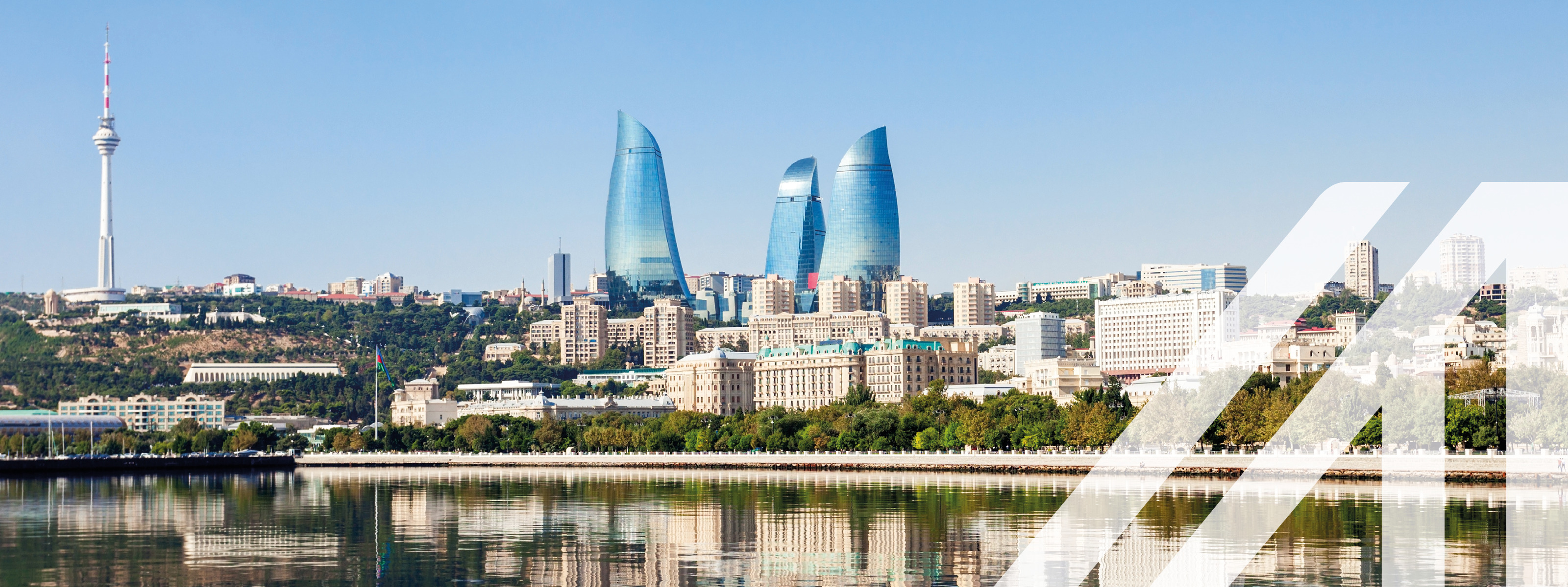 Skyline der Hauptstadt von Aserbaidschan, Baku, mit den Flame Towers