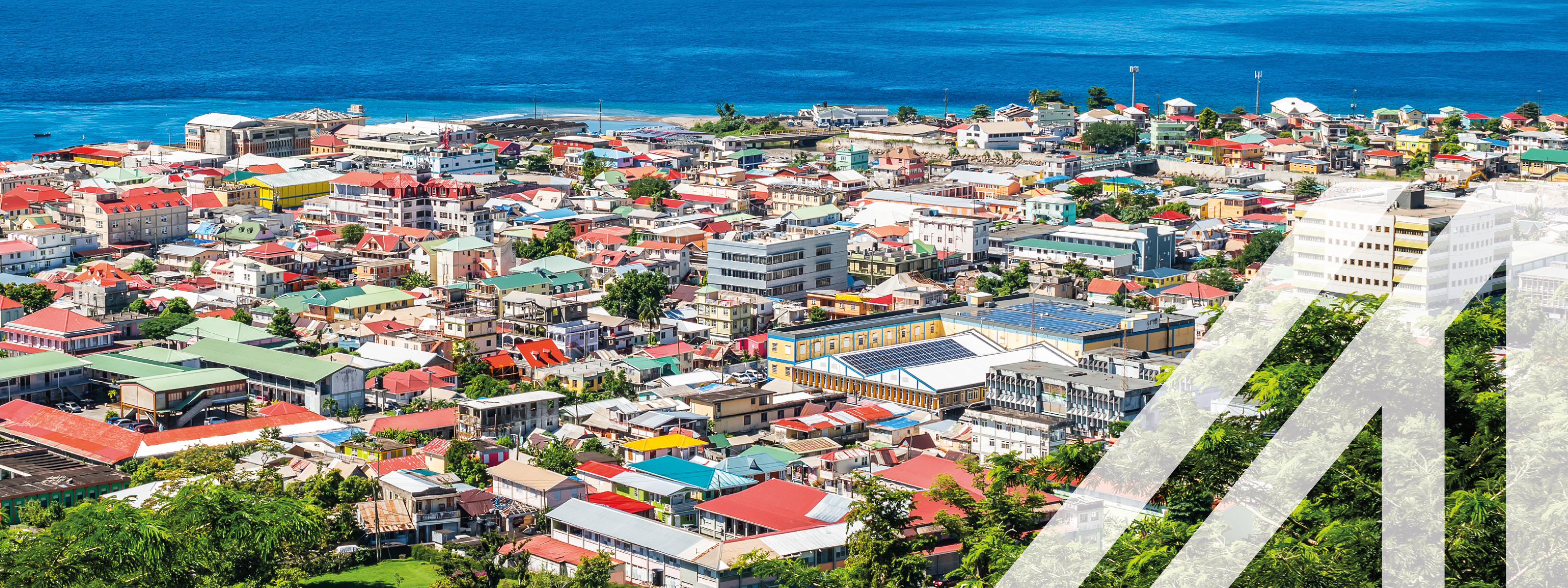 Luftaufnahme von Roseau, Hauptstadt von Dominica