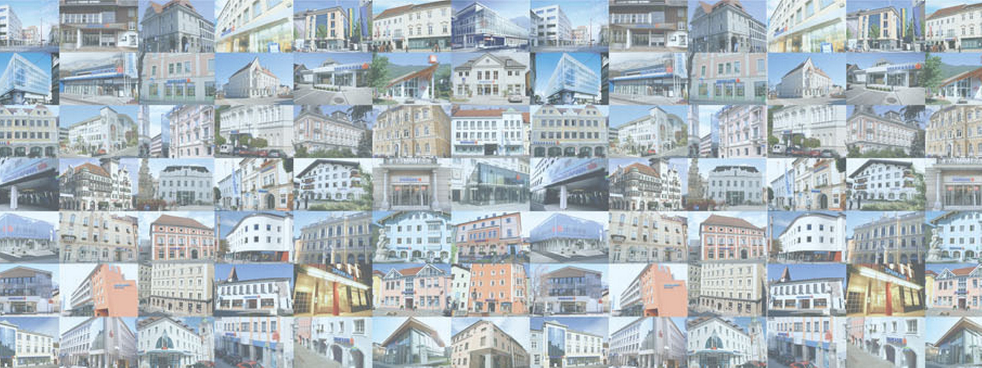 Collagen aus mehreren Gebäuden, in denen sich Filialen der österreichischen Sparkassen verbinden