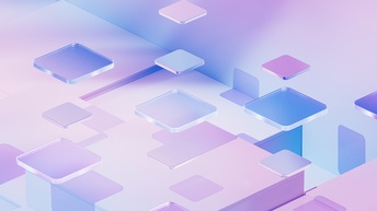 3D Hintergrund in hellen blauen und violetten Farben mit abstrakten flachen lichtdurchlässigen Elementen