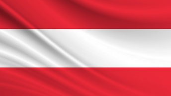 3D-Rendering und Nahaufnahme einer leicht zerknitterten Österreichfahne in den Farben rot-weiß-rot