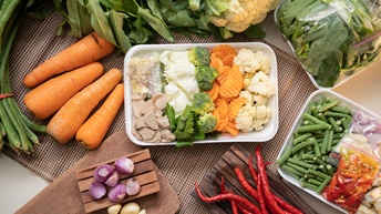 Frisches Gemüse vorbereitet in Portionen und Boxen für Weiterverarbeitung