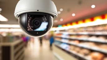 Nahaufnahme von einer Überwachungskamera in einem Supermarkt