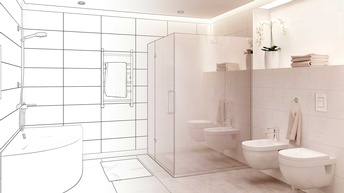 3d Illustration einer Zeichnung zur Inneneinrichtung eines Badezimmers