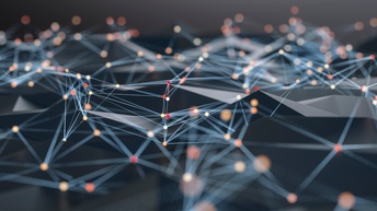 Abstrakter Hintergrund von Kugeln und Drahtgitterlandschaft, Verbindungsmodell