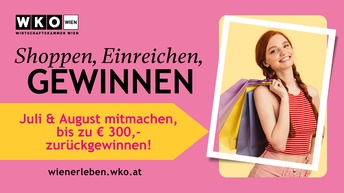 Schriftzug-Sujet: Gewinnspiel wienerleben.wko.at für Juli und August 2026