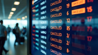 Anzeigentafel am Flughafen mit cancelled