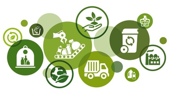 Grafische Illustration von Abfallwirtschaft und Recycling