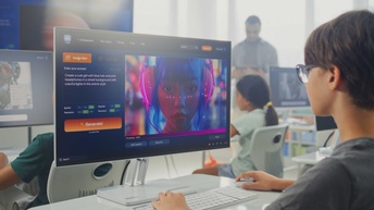 Eine Person sitzt vor einem Bildschirm und erstellt ein Bild mittels einem KI-Tool