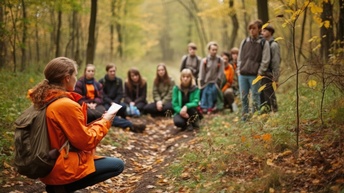 Naturschützer beraten sich im Wald.