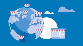Illustration einer Weltkugel mit Verkaufsständchen