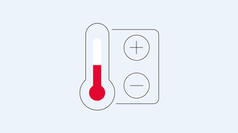Icon für energieeffizientes Heizen, Kühlen und Lüften im Handel mit einem stilisierten Thermometer