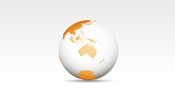 orange Weltkugel - im Fokus Südostasien und Australien
