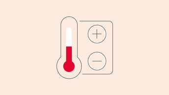 Icon für energieeffizientes Heizen, Kühlen und Lüften im Handel mit einem stilisierten Thermometer