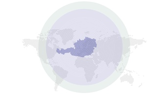Ein blau angedeutetes Radar liegt über der Weltkarte - in der Mitte Österreich